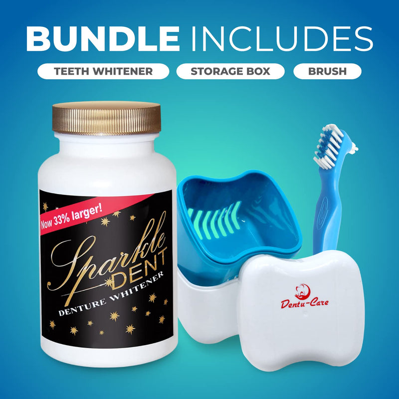 [Australia] - Denture Cleaner Whitener Bundled with Dentu-Care Denture Brush and Denture Case Cup With Basket and Lid for Easy Storing Of Retainer Invisalign Mouthguard 