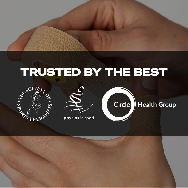 24 Rolls - SPORTTAPE Cohesive Finger Tape - 2.5cm x 4.5m | Compression Bandage - Beige - Self-Adhesive Wrap | Vetwrap, Thumb, Toe, Goalkeeper Finger & Wrist Tape - First Aid & Medical Physio Bandage 2.5cm x 4.5m - 24 Rolls