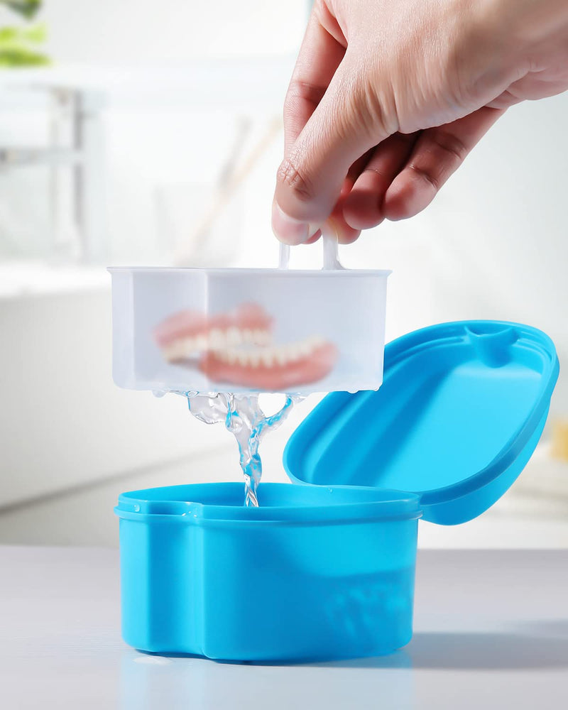 [Australia] - JMU Denture Case Denture Cup with Lid Orthodontic Retainer Case with Strainer Basket Tray Denture Cups for Soaking Dentures 