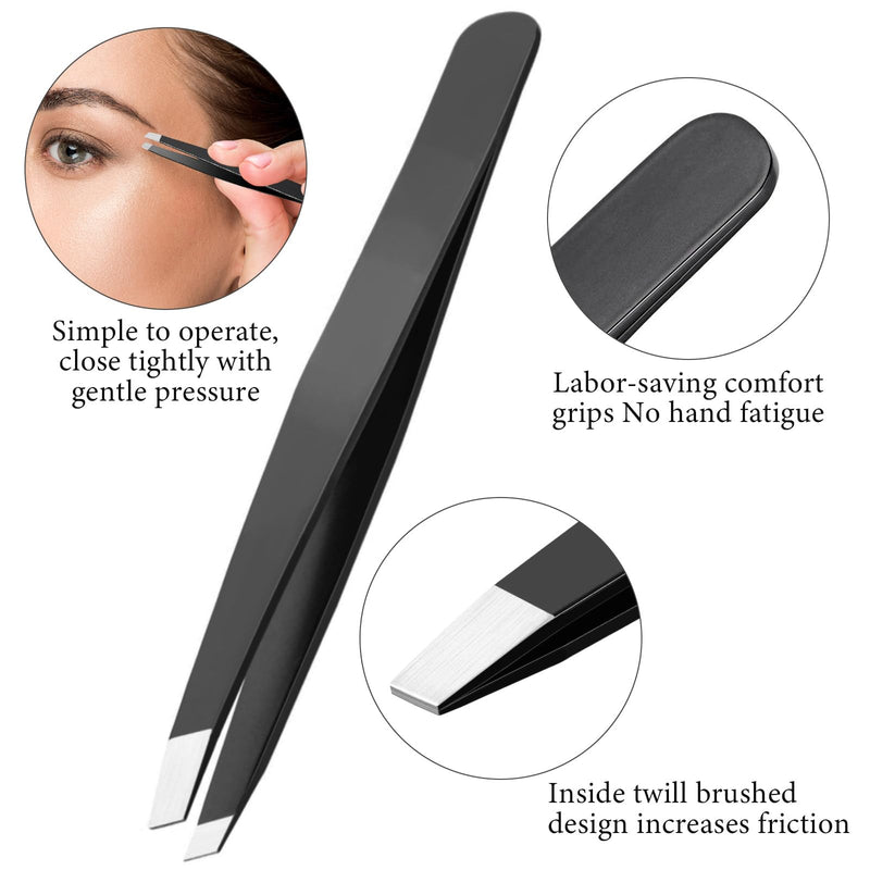 24PCS Slanted Lash Tweezer for Women Men, Eyebrow Tweezers Stainless Steel Slant Tip Tweezers for Ingrown Hair Removal Eyelash Extension Plucking Blackhead 24