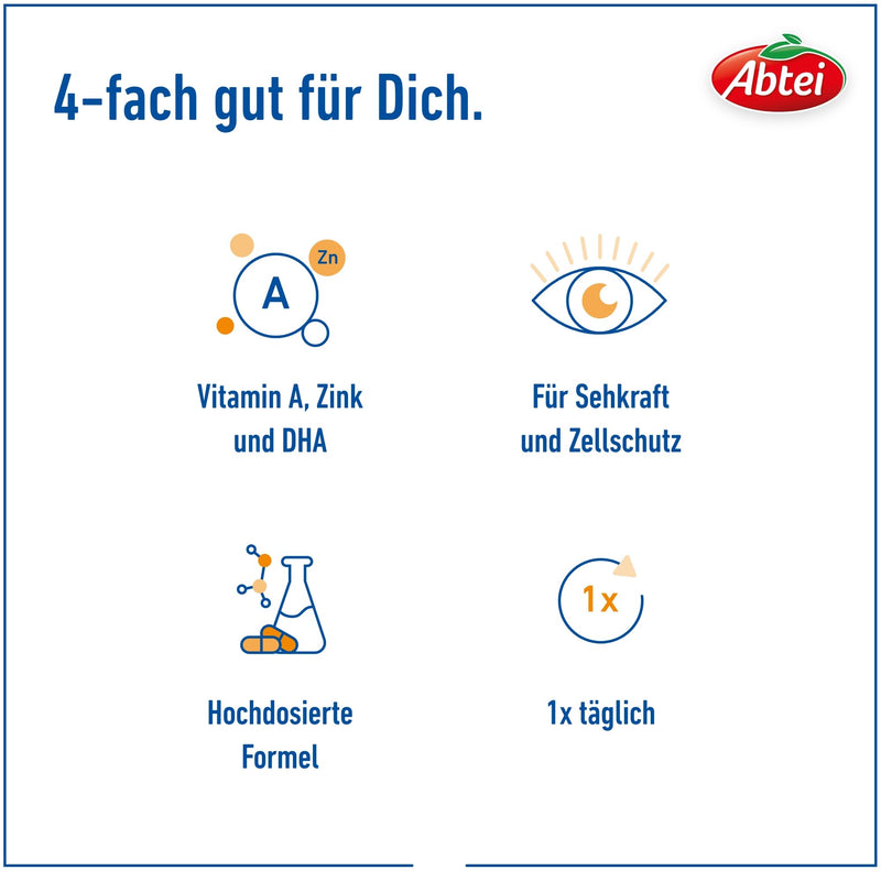 [Australia] - Abtei Augen Vital day and night – to maintain vision – high dosage, gluten-free, lactose-free – supply pack – 90 capsules for 3 months 
