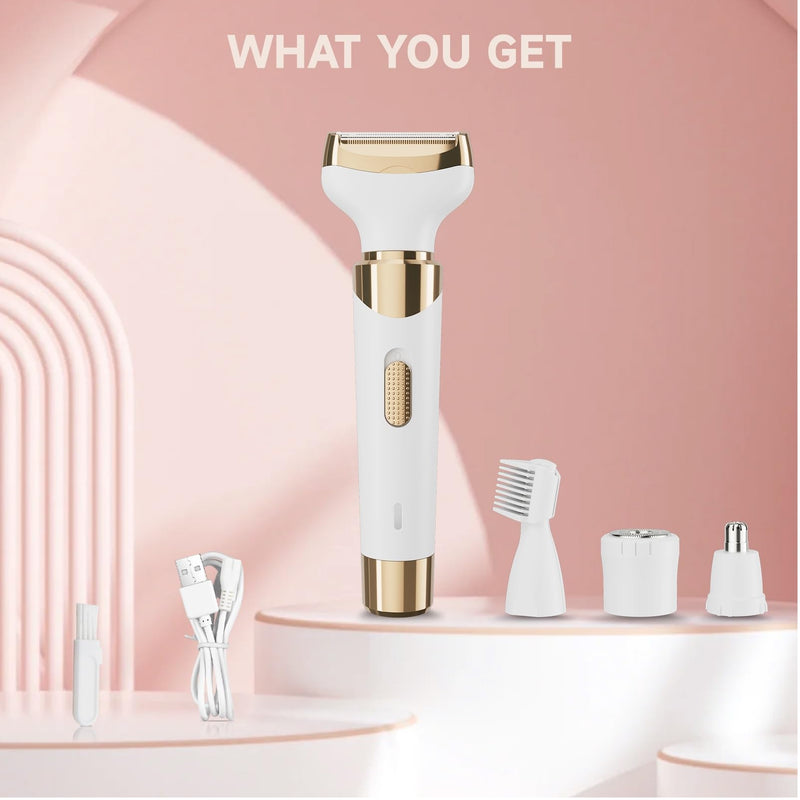 [Australia] - Electric Razor for Women,4 in 1 Womens Shaver Electric Bikini Trimmer Pubic Hair Removal Wet & Dry Painless Shaver for Legs Underarms Eyebrow Face Nose and Bikini Grooming Kit for Women 3021 Gold 