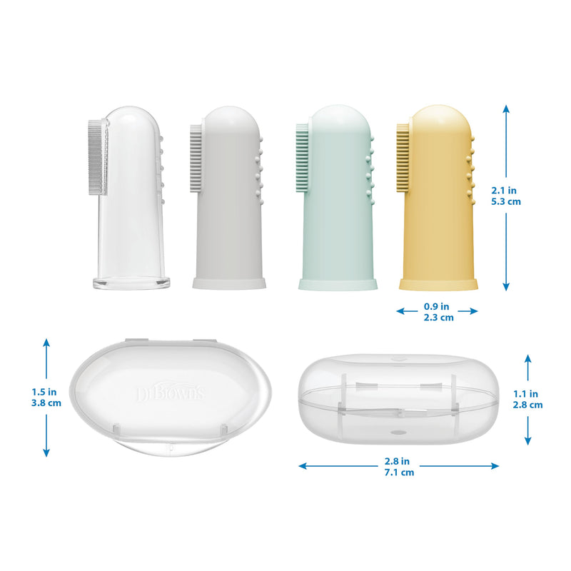 [Australia] - Dr. Brown's 100% Silicone Baby Finger Toothbrush and Toothpaste Set, 2-Pack Toothbrush with Storage Case, Fluoride-Free Strawberry Toddler Toothpaste, Gray & Light-Green 2 Pack, Gray & Light-green With Strawberry Toothpaste 