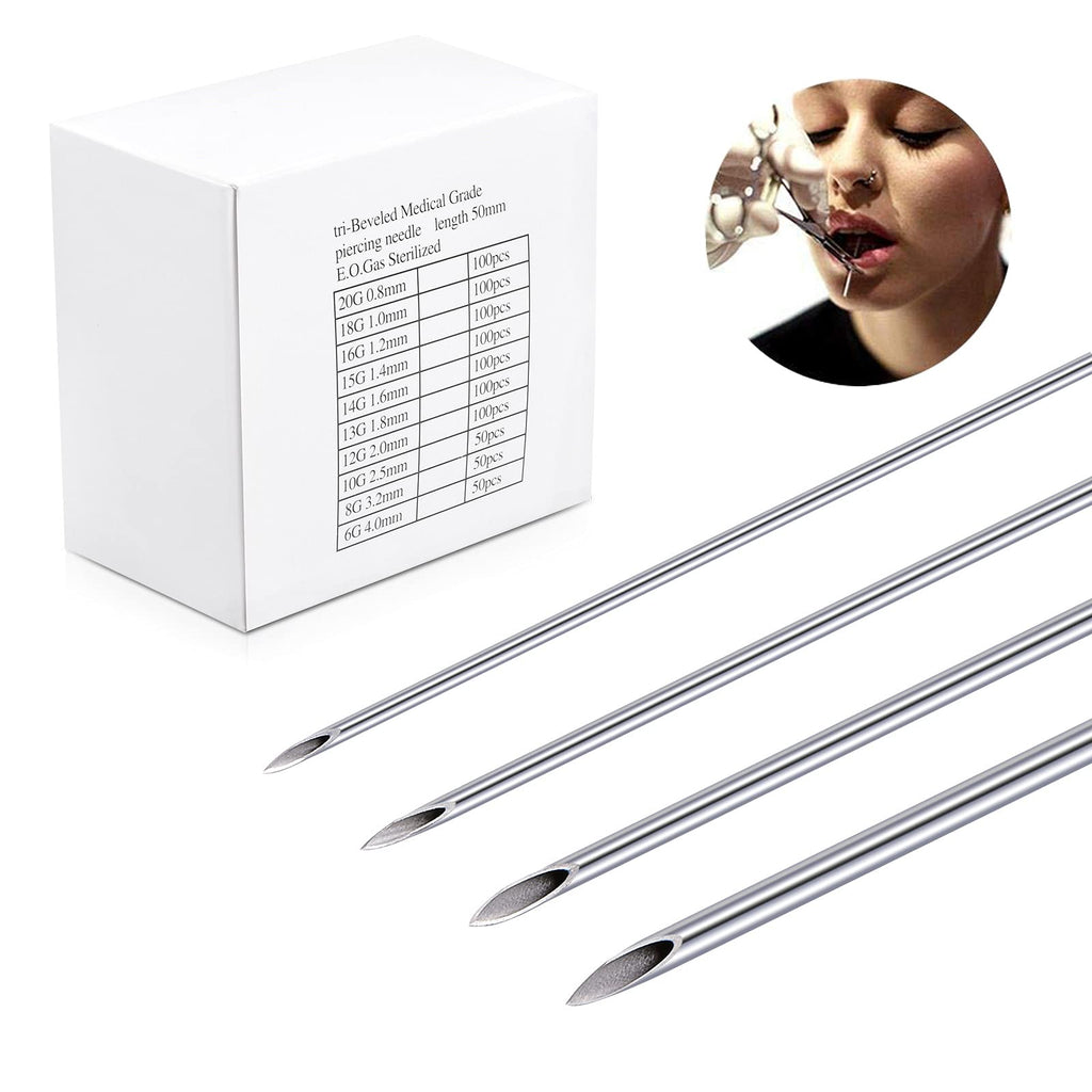 JIESIBAO 50PCS Mixed Body Piercing Needles, 12G 14G 16G 18G 20G Stainless Steel Sterile Disposable Ear Nose Navel Nipple Lip Piercing Needles Mixed size-50pcs(12G 14G 16G 18G 20G )