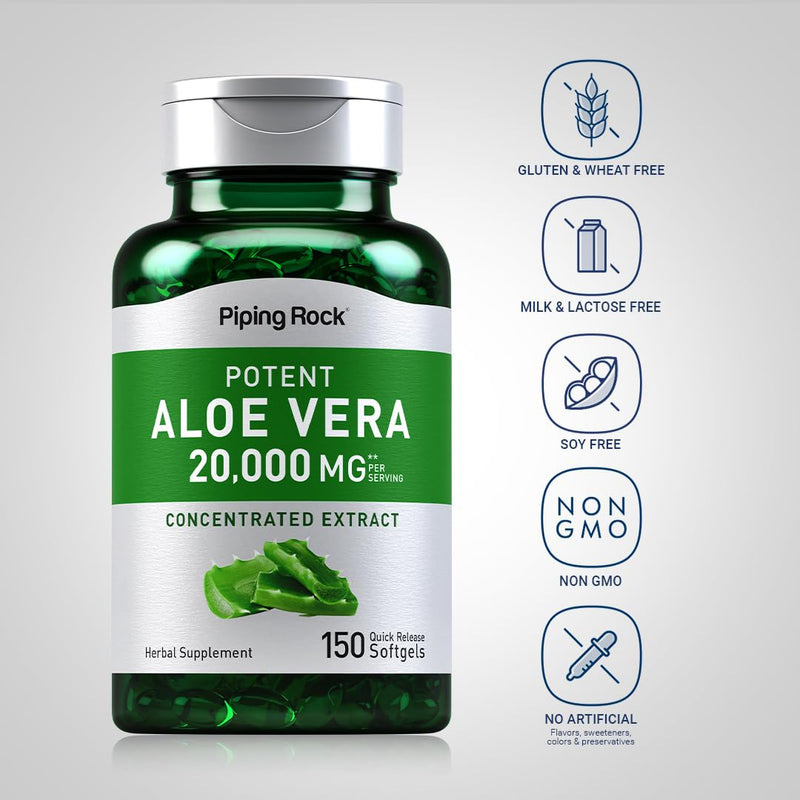 [Australia] - Piping Rock Aloe Vera Capsules 20000mg | 150 Softgels | Concentrated Extract Supplement | Non-GMO, Gluten Free 