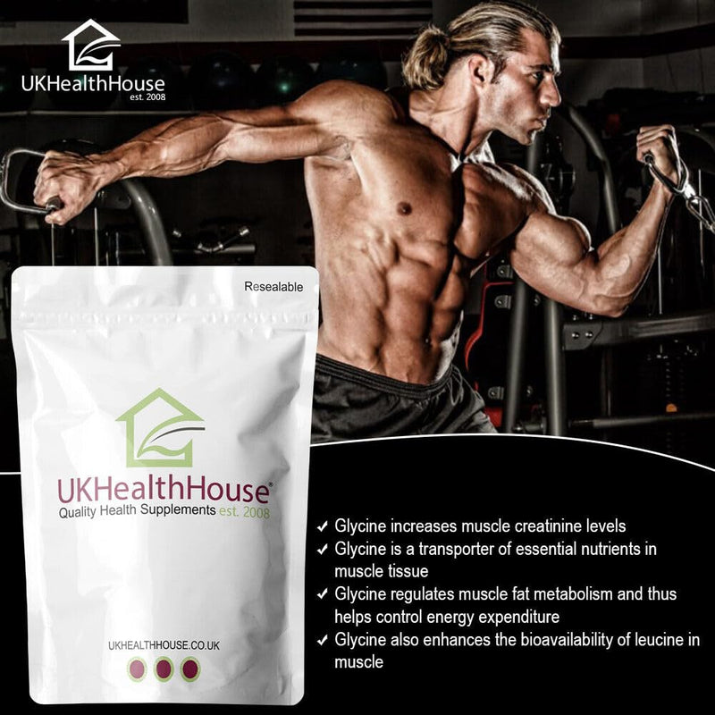 UKHealthHouse Glycine Powder - Anti Inflammatory, Sleep Aid - Recovery, GH Release 100% Pure Glycine, Vegan Friendly, Boosts Protein Synthesis, White (100g) 100g