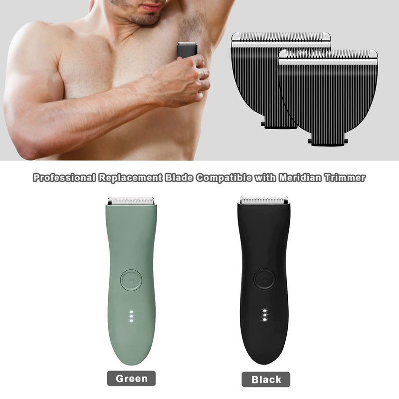 2 Pack Professional Electric Body & Pubic Hair Trimmer Replacement Blade,Compatible with Meridian Shaver Grooming Trimmer,Made of Ceramic Blade & Stainless Steel Blade (Black) 2 pack-black