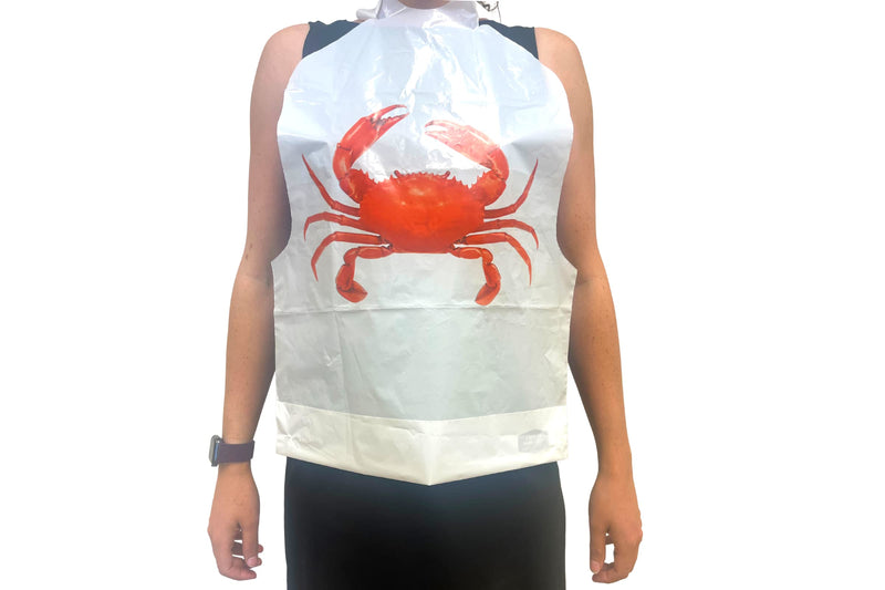 [Australia] - Crab Bib & Wet Wipe Bundle- 25 Disposable Bibs and 25 Moist Towelettes for Crawfish Boil, Seafood Fest, or Home Dinner Party White/Red 
