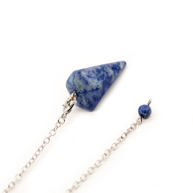 [Australia] - Polar Jade Pendulum made from Natural Blue Sodalite Gemstone for Dowsing Divination Chakra Reiki. Spitz with chain and jewelry pouch, witchcraft accessories tiger eye gemstone 