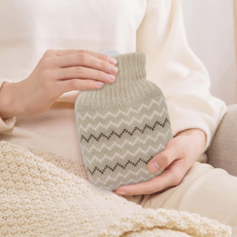 [Australia] - 320ml Hot Water Bottle with Knit Cover, Mini Hot Bag for Pain Relief, Waist, Back, Neck, Shoulders, Small Leak-proof Hot Water Bottle with Removable Cover for Women, Kids 320ML-GREY 
