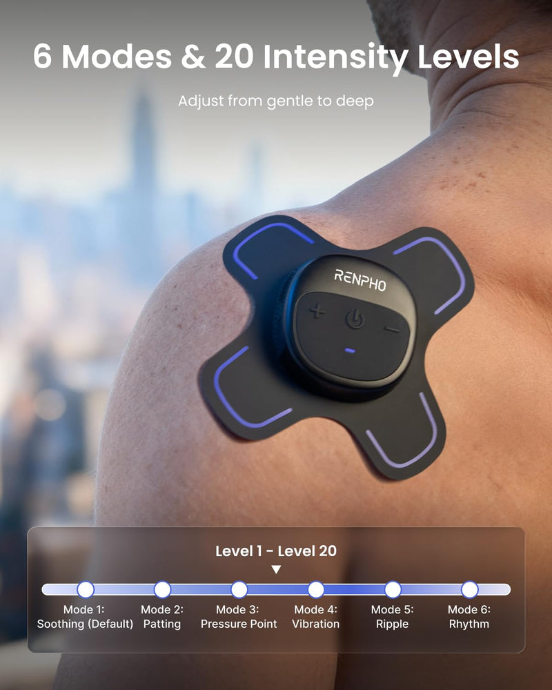 RENPHO Wireless TENS Unit Muscle Stimulator, Portable EMS Machine | 6 Modes, 20 Intensities, 4 Gel Electrode Pads, Pocket-Sized, USB-C Rechargeable, For Shoulders, Back, Wrists, Knees, Legs Black