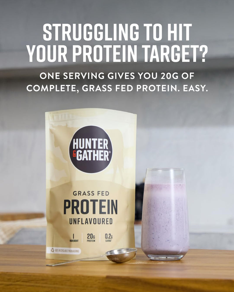 Hunter & Gather Grass Fed Beef Protein Powder 400g | 20g Protein per Serving | No Artificial Sweeteners or Fillers | Lean Muscle Growth | Dairy Free | Naturally Easy to Digest Unflavoured