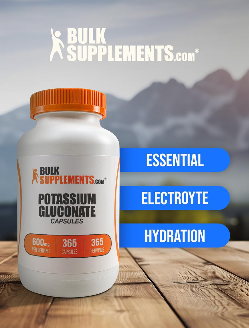 [Australia] - BulkSupplements.com Potassium Gluconate Capsules - Potassium Gluconate Supplement, Potassium Gluconate 600mg, Potassium Supplement - Gluten Free, 1 Capsule per Serving, 365 Capsules (Pack of 1) 
