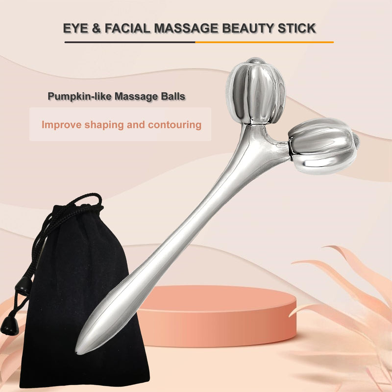 Face & Body Roller Massager - Guasha Tool for Face, Neck & Eyes, Stainless Steel, Chin Lift, Skin Tightening (Silver White) Silver White