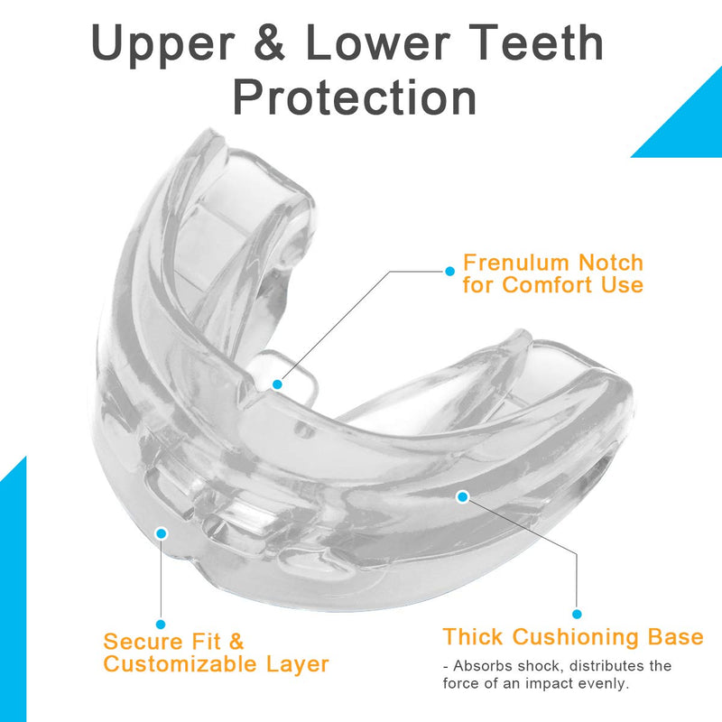 Coolrunner Double Braces Mouth Guard, Mouth Guard Sports, Athletic Mouth Guards, Youth Mouthguard for Upper and Lower Teeth Protection, No Boiling Required for Youth, Teenager (Transparent) Transparent