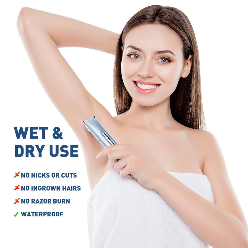 Bikini Trimmer for Women,2 in 1 Dual Head Women Electric Shaver,IPX7 Waterproof Womens Electric Razor for Pubic Hair,Wet & Dry Use Electric Razors for Legs,Private Area,Body Hair Blue