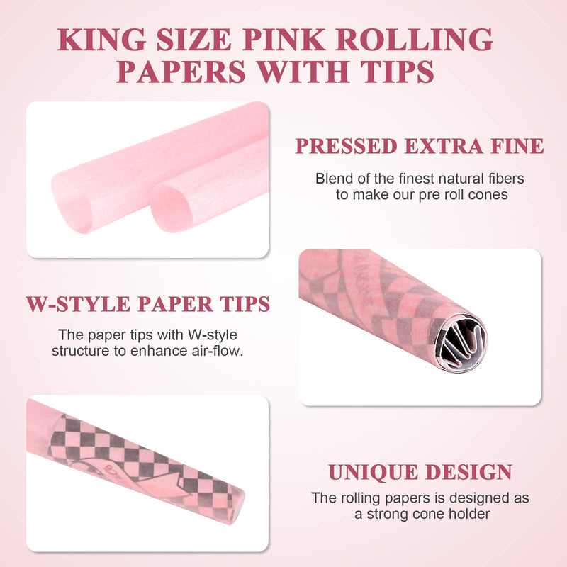 [Australia] - TISFA Pink Pre rolled Cones 60 Pack Rolling Papers King Size Rolling Cones with Tips & Packing Sticks (60 PCS) 60pcs 