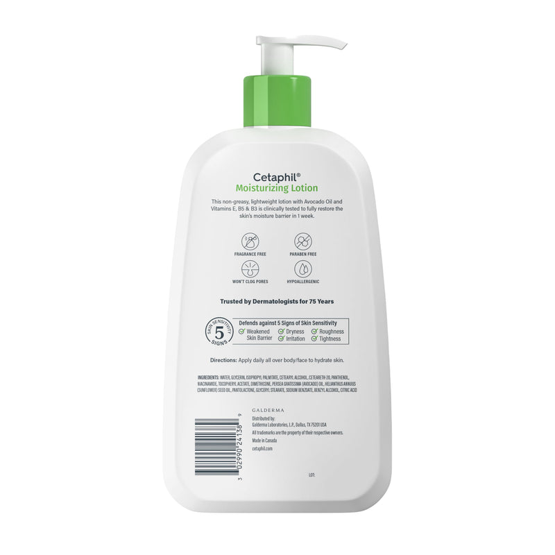 Cetaphil Moisturizing Face & Body Lotion, Sensitive Skin, 20oz | Fragrance-Free, Hypoallergenic, Non-Comedogenic, Hydrates Dry Sensitive Skin, Dermatologist Recommended, Large 20 Oz 20 Fl Oz (Pack of 1)