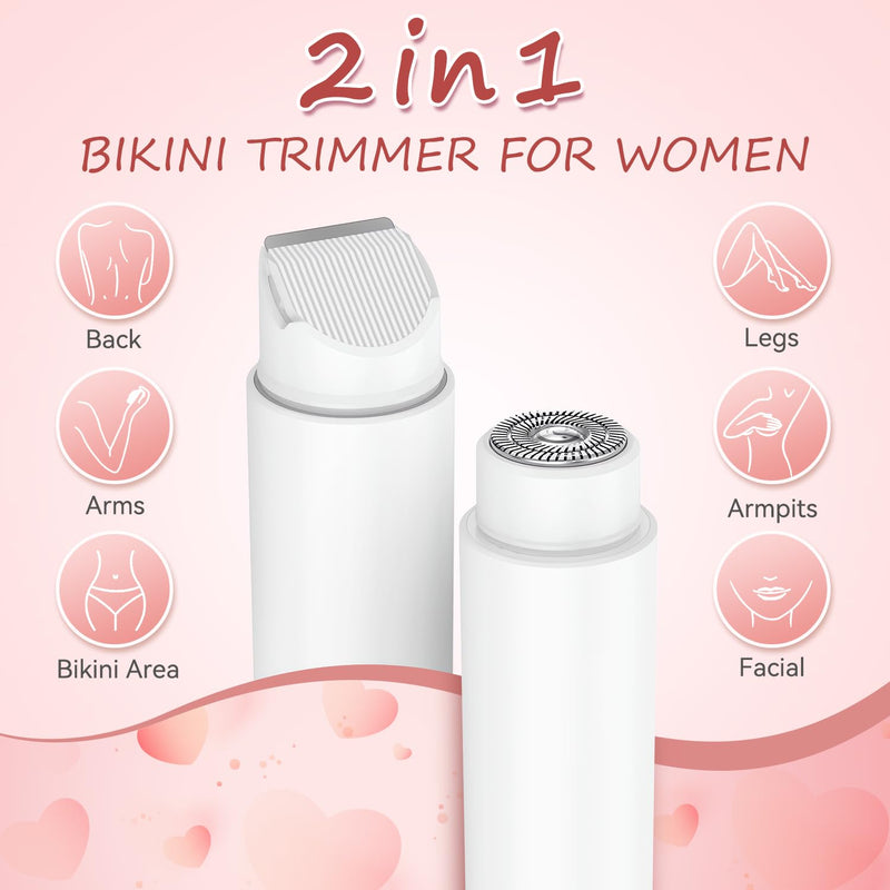 [Australia] - Bikini Trimmer for Women - 2 in 1 Electric Body Hair Trimmer for Silky Skin, Cordless Body Shaver for Travel, IPX7 Waterproof & Easy to Clean, Replaceable Ceramic Blade Heads (White) 