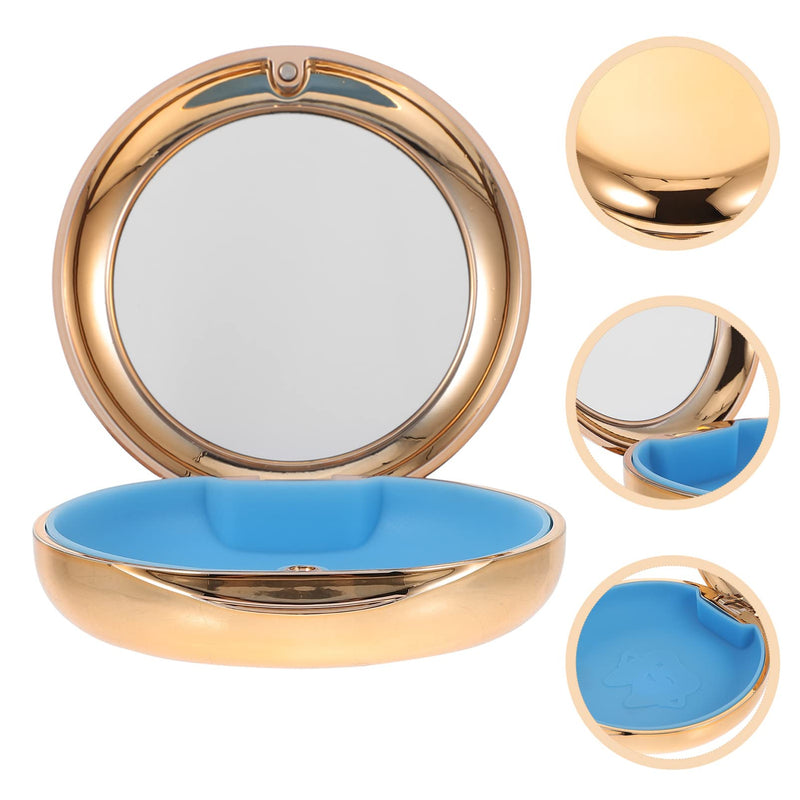[Australia] - Healifty Portable Dental Retainer Box Dental Braces Case Practical Invisible Denture Case Dental Mouth Guard Case with Mirror Oral Care Box (Golden), 8.7X2.7CM 