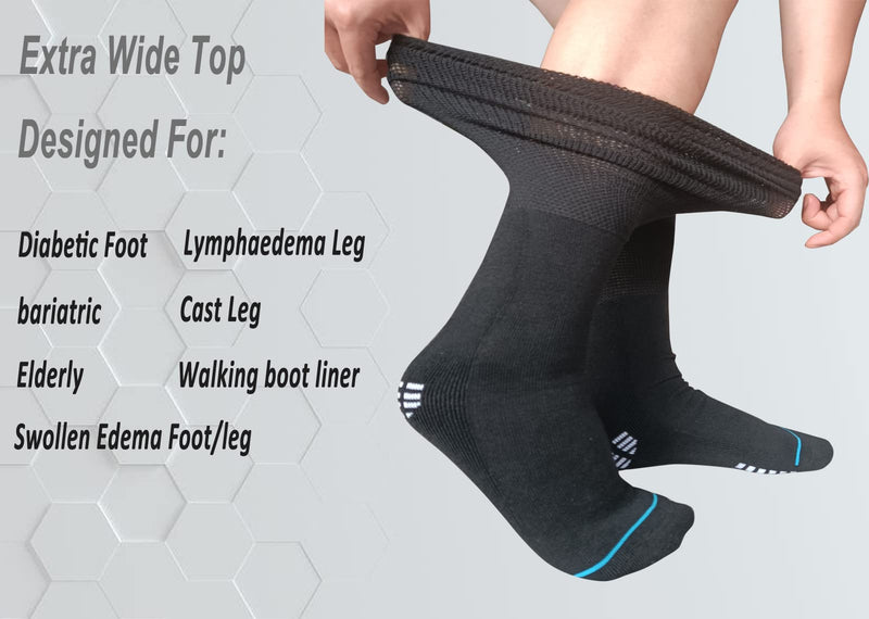 [Australia] - Extra Width Socks For Bariatric Diabetic For Men Women, Cast Lymphedema Socks for Swollen Foot Ankle 2 Pairs One Size Black 