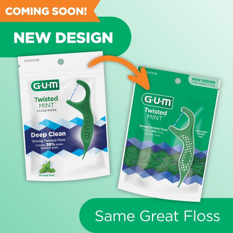 [Australia] - GUM Twisted Mint Floss Picks - Twisted Threads, Shred-Resistant Floss, Easy Grip Handle, 90 Count (Pack of 3) 90 Count (Pack of 3) 