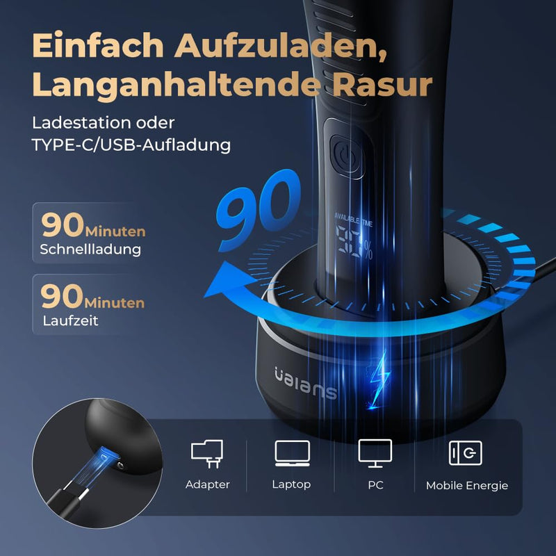 [Australia] - Ualans Intimate Razor for Men, Improved USB C Multifunctional Body Hair Trimmer Men with LED Light and Display, IPX7 Waterproof - Wet and Dry, 4 Attachment Combs, Gift for Men 