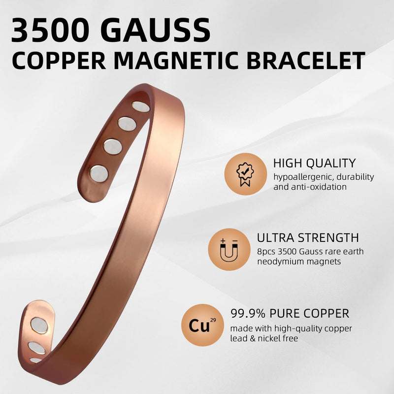 [Australia] - MagEnergy Copper Bracelet for Men and Women, 99.9% Pure Copper Magnetic Bangle with 8pcs 3500 Gauss Magnets, Adjustable Jewelry Gift 6.8 Inches 