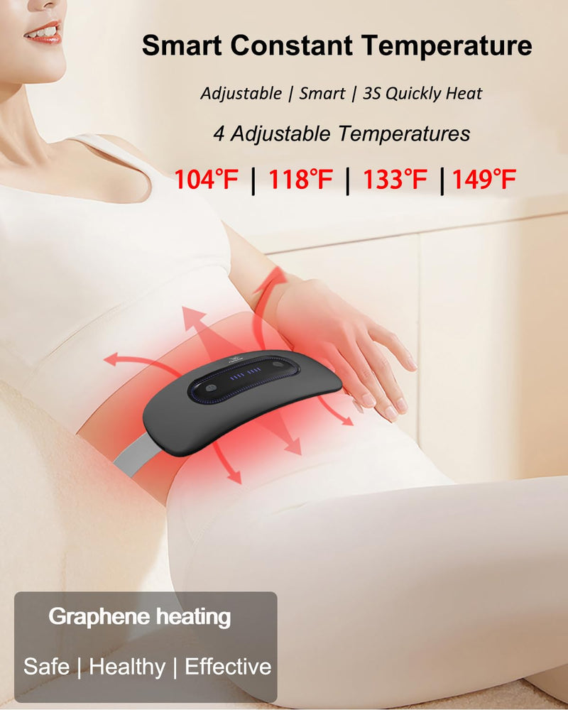[Australia] - Electric Heating Pad, Portable Cordless Menstrual Heating Pad with 4 Heat Levels and 4 Massage Modes, Fast Large Heating Belly Wrap Belt for Cramps, Back Pain Relief Gifts for Women Girls Her(Black) Black 
