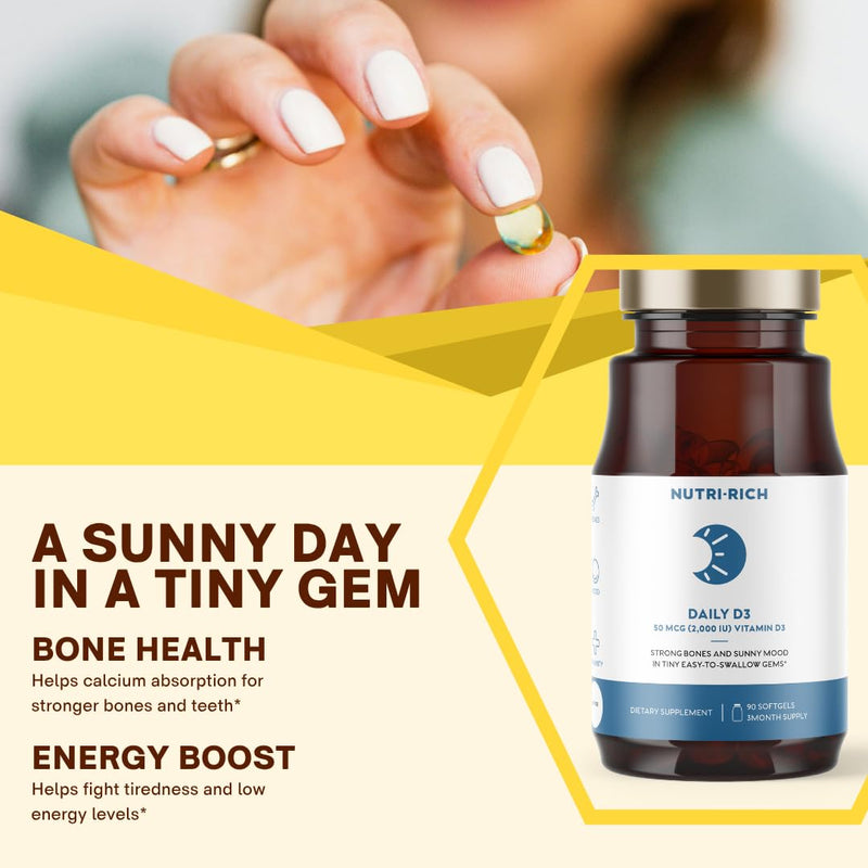 Vitamin D3 2000 IU (50 mcg) – High Potency, Immune Support, Bone & Muscle Support –MCT Oil, Non-GMO, Soy & Gluten-Free, No Artificial Additives, Third-Party Tested Softgels, 90 Count
