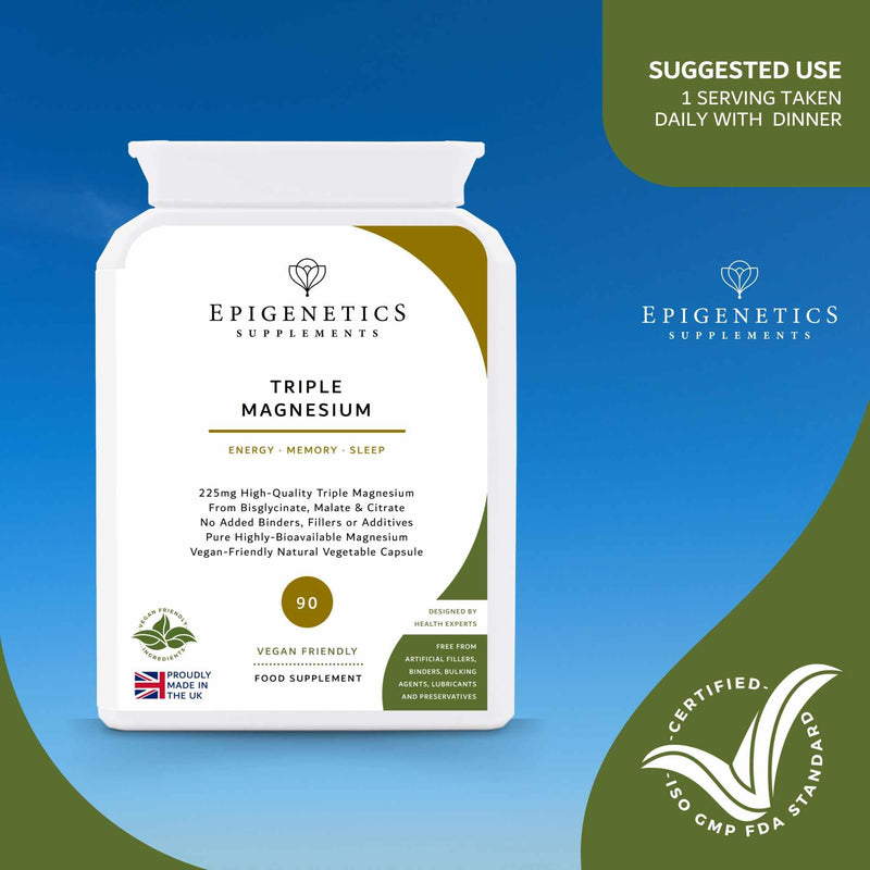 Triple Magnesium (3-in-1) | Premium Bioavailable Magnesium Bisglycinate, Malate & Citrate | UK Made | Life Energy | 90 Vegan Capsules | Long Supply by Epigenetics Supplements 90 count (Pack of 1)
