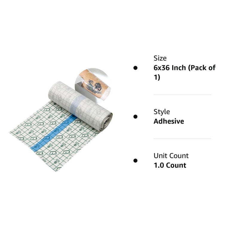 [Australia] - KeyEntre Tattoo Aftercare Bandage 6" x 1 Yard - Second Skin Bandage for Faster Tattoo Healing Recovery and Skin Care Protection - Tattoo Skin Waterproof Bandage - Transparent Film Waterproof(Black) 6x36 Inch (Pack of 1) 