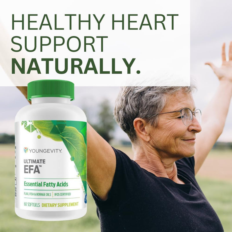 [Australia] - Youngevity Ultimate EFA - Organic Source of Essential Fatty Acids | Supports Heart Health | Made from Borage, Flax & Fish Oil | 60 Soft Gel Capsules 60 Count (Pack of 1) 