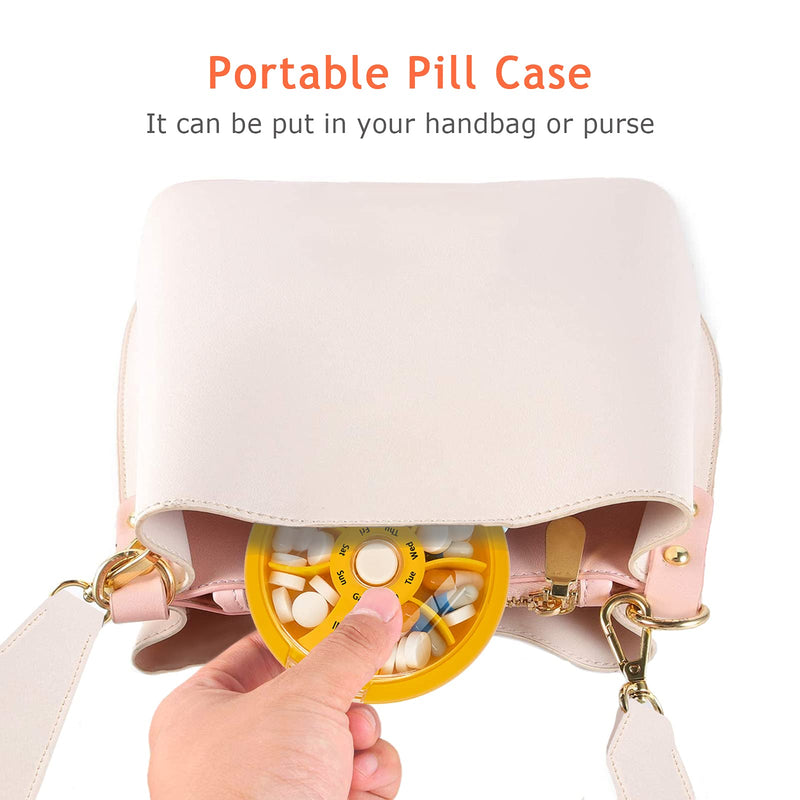 3PCS Pill Box 7 Day Travel Medicine Organizer Portable Pill Container Rotating Weekly Pill Organizer Round Cute Pill Case Fish Oil Vitamins Holder Orange,green,pink