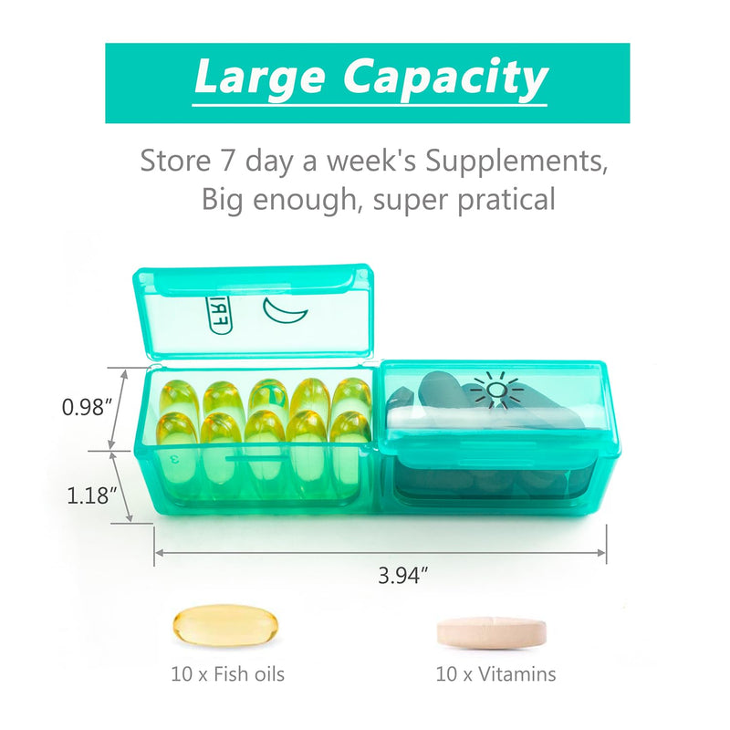 Remtise Weekly Pill Organizer, 7 Day Pill Box (2-Times-A-Day) Portable for Travel with Moisture-Proof Design Am/Pm Pill Case to Pills/Vitamin/Fish Oil/Supplements