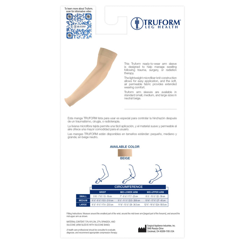 [Australia] - Truform Lymphedema Compression Arm Sleeve, 15-20 mmHg Post Mastectomy Support, Beige, Small Small (Pack of 1) 