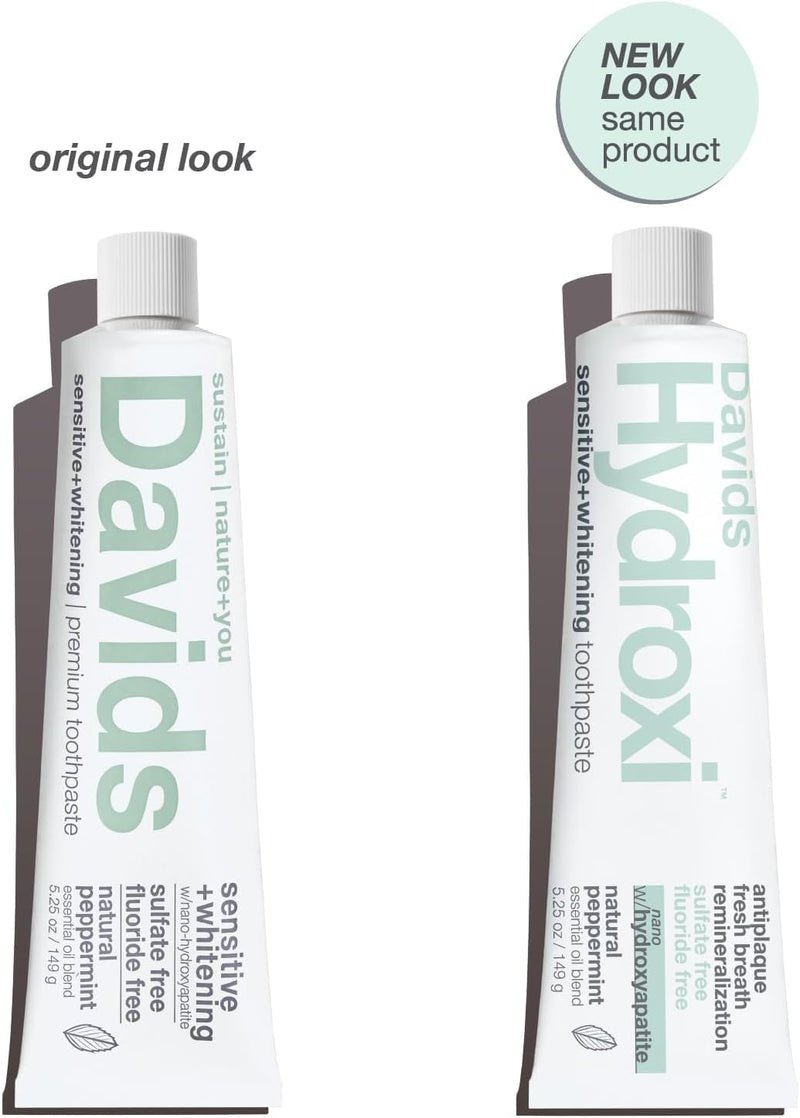 [Australia] - Davids Hydroxi Fluoride Free Nano Hydroxyapatite Toothpaste for Remineralizing Enamel & Sensitive Relief, Whitening, Antiplaque, SLS Free, Natural Peppermint, 5.25oz, Made in USA (3 Pack) Sensitive Mint 5.25 Ounce (Pack of 3) 