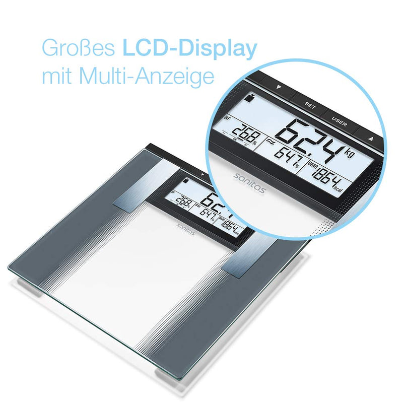 [Australia] - Sanitas SBG 21 diagnostic scales, for measuring weight, body fat, body water and muscle percentage, bone mass, calorie requirement 1 - pack 