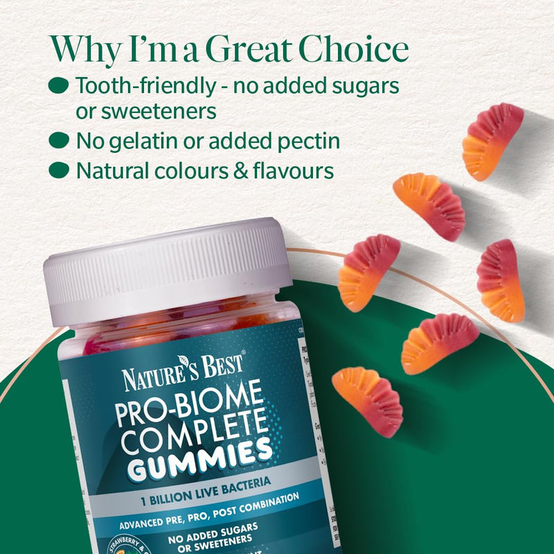 Nature’s Best ProBiome Complete Gummies - One Billion Live Bacteria - Strawberry & Orange Flavour - 30 Gummies (30 Day Supply)