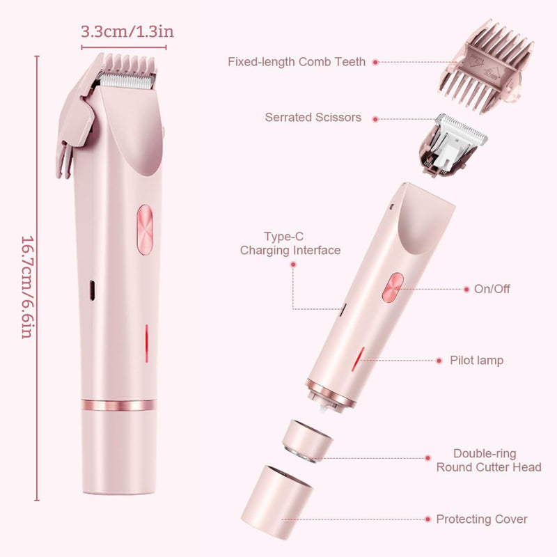 [Australia] - Women's Shaver, 2025 Upgrade Dual Head Shaver - 2-in-1 Electric Shaver for Legs, Armpits, Face & Bikini, Rechargeable, Facial & Bikini Trimmer for Women (Pink) 