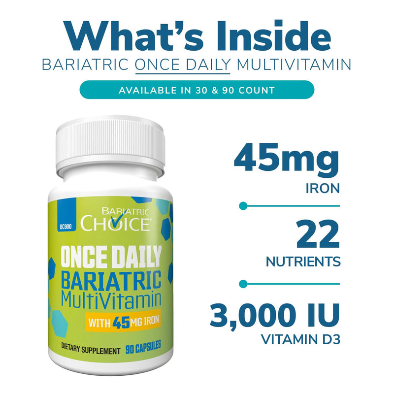 [Australia] - Bariatric Choice Once-Daily Bariatric Multivitamin with 45 mg of Iron | Easy to Swallow Capsule | Vitamin for Bariatric Surgery Patients | 90 Count (3-Month Supply) 1 Count (Pack of 90) 