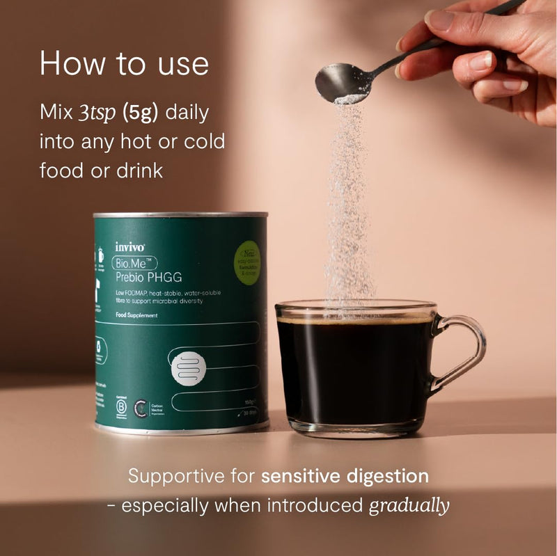 Bio.Me Prebio PHGG (150g Tin - 30 Day Supply) - Prebiotic Fibre Powder Supplement - Water Soluble Fibre to Support Microbial Bacteria Diversity in The Gut - Vegan Friendly & Gluten Free - by Invivo 150g (Tin)