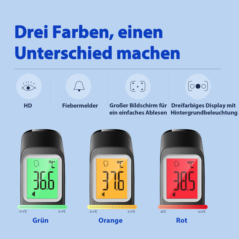 [Australia] - Fever Thermometer for Babies, Children and Adults, Contactless Forehead Thermometer, Digital Infrared Thermometer with Instant Accurate Readings, Fever Alarm and 35 Memory Recall - LCD Black LCD Black 