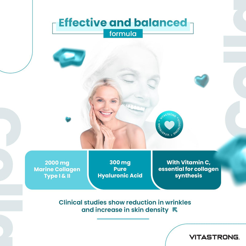 Marine Collagen with Hyaluronic Acid & Vitamin C, 180 Tablets Hydrolysed Type 1 and Collagen Type 2 Collyss & Cartidyss, Alternative to Marine Collagen Powder & Hyaluronic Acid Powder