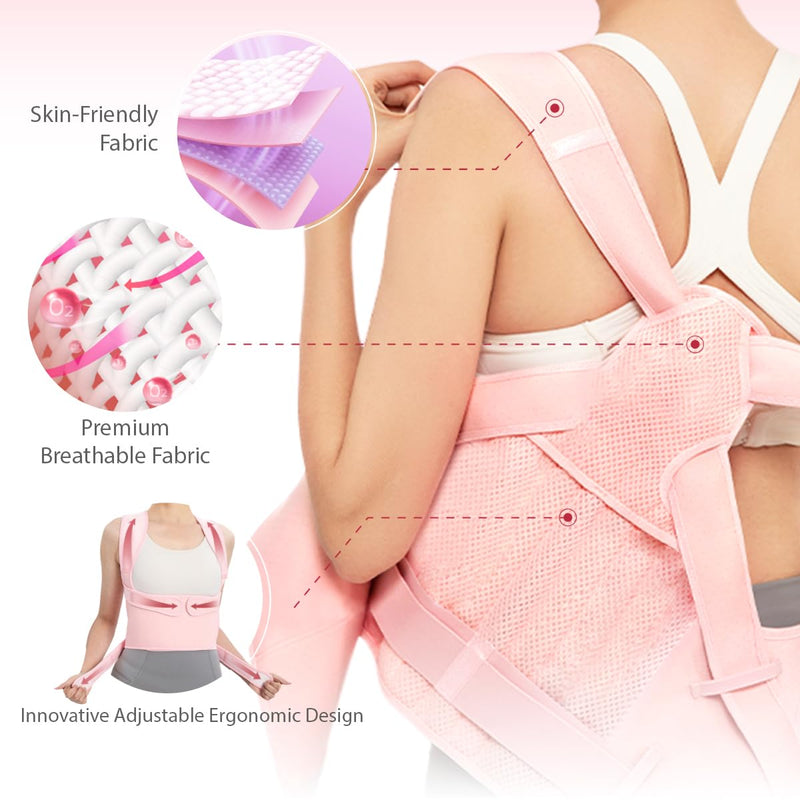 [Australia] - Posture Corrector for Women & Men – Adjustable Back Brace with Full Back Support, Shoulder Straightener for Spine Alignment, Scoliosis, Hunchback & Back Pain Relief (Pink,Medium) Pink Medium 