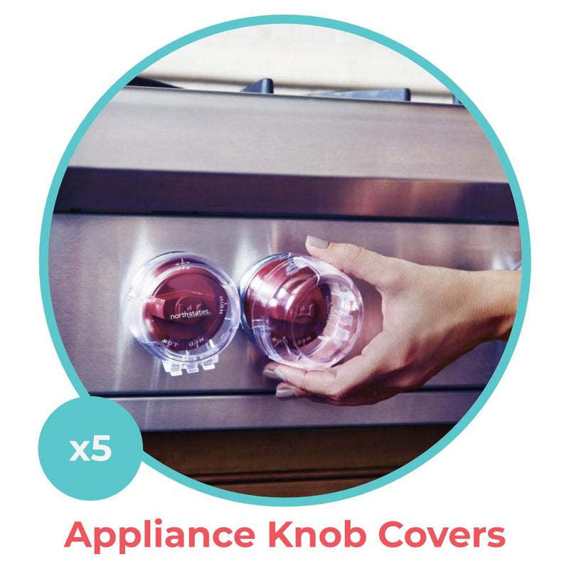 [Australia] - Toddleroo by North States Appliance Knob Covers | Prevents Your Child from Operating The Stove knobs | Fits Most Front Facing stoves | Baby proofing with Confidence (5-Pack, Clear) 5 Count (Pack of 1) 