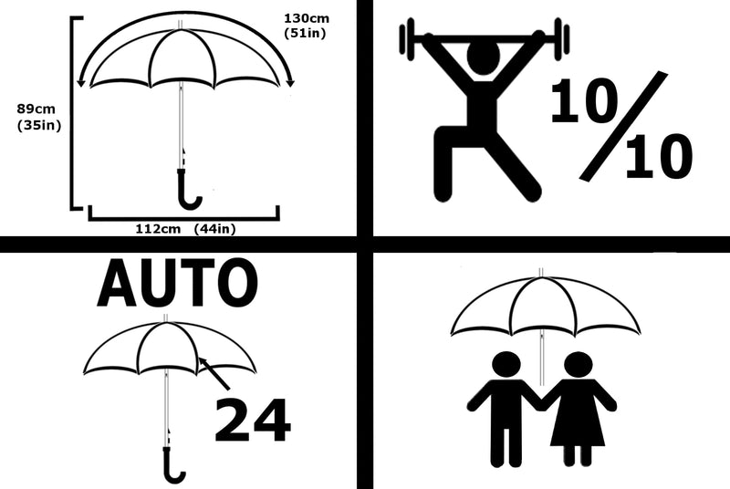 Extra Strong - Windproof 24 Rib Large Strong Rainbow Umbrella XL Automatic | Heavy Duty Golf Umbrella For Rain and Wind - 3 Layer Frame - Choice of 2 Handles - Best for Most Ribs Straight Handle