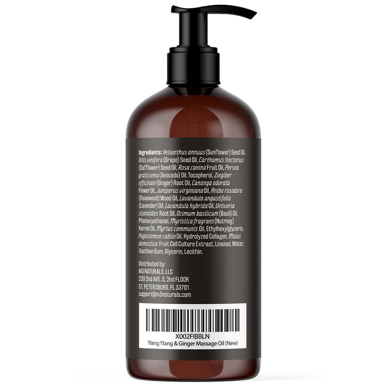[Australia] - Ylang Ylang + Ginger Massage Oil for Massage Therapy and Manipulation Therapy | Collagen and Stem Cell Anti Cellulite Body Oil for Lymphatic Massage and Sore Muscles Skincare by M3 Naturals Ylang Ylang (1 Pack) 