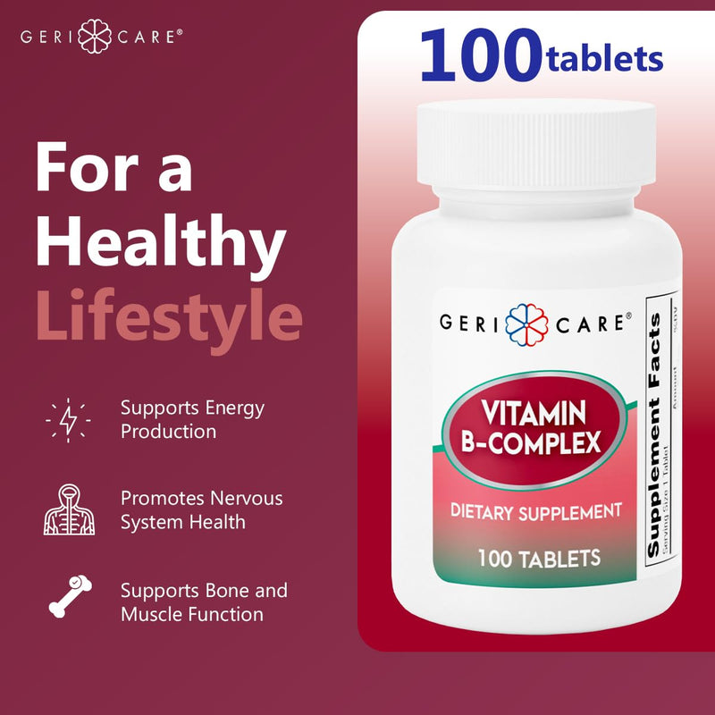 GeriCare Vitamin B-Complex Supplement with Calcium – Daily Supplement for Energy, Immune Support, Bone Health & Nervous System, 100 Count (Pack of 1) 100 Count (Pack of 1)