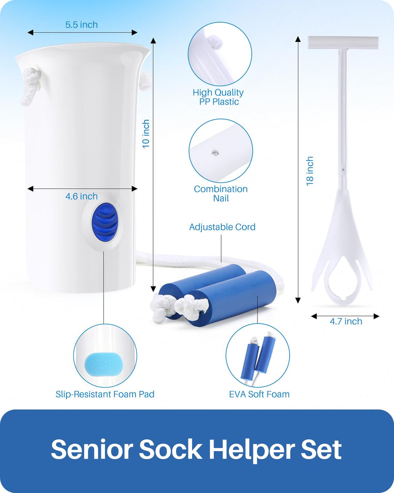 [Australia] - Jellas 4.6 Inch Wide Sock Aid Kit - Long Rope Assist Device for Seniors, Limited Mobility, Post-Surgery | No Bend Sock Helper & Remover | Easy On/Off Socks Tool (White) White 
